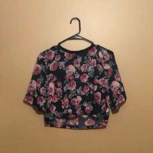 Floral Mesh Scoop Neck Crop